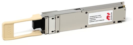 Edgeium 800GBASE OSFP transceiver, supporting 8x 100Gbps channels allowing 800Gbs transmission via fiber.  OSFPs allow SMF or MMF connections via LC, MPO, or MPT connectors.