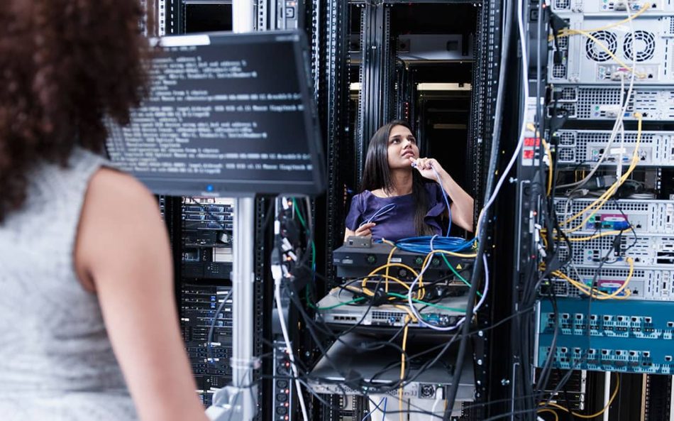 engineer working in a network center
