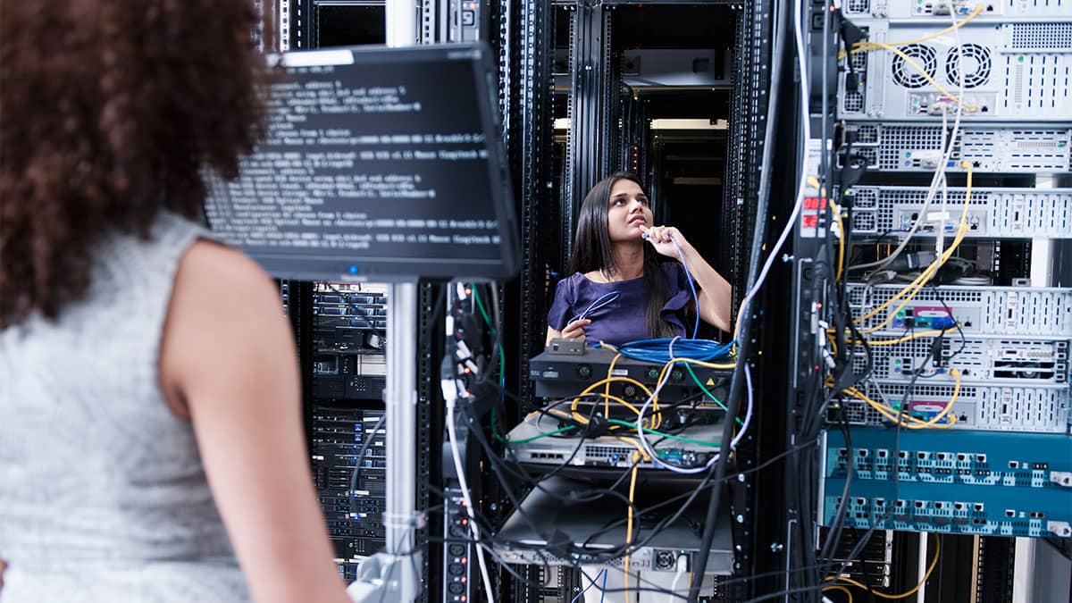 engineer working in a network center